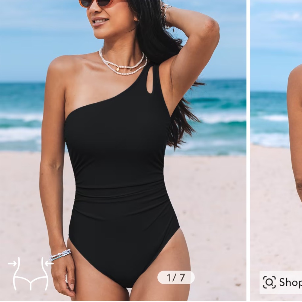 Cupshe black Asymmetrical Ruched Tummy Control One-Piece swimsuit medium